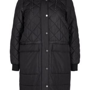 Zizzi quiltet jakke med hætte og justerbar talje