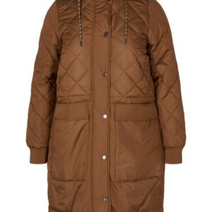 Zizzi quiltet jakke med hætte og justerbar talje