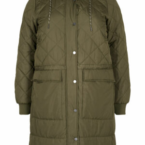 Zizzi quiltet jakke med hætte og justerbar talje