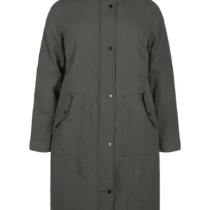 Zizzi parkafrakke med hætte i sort oliven farve